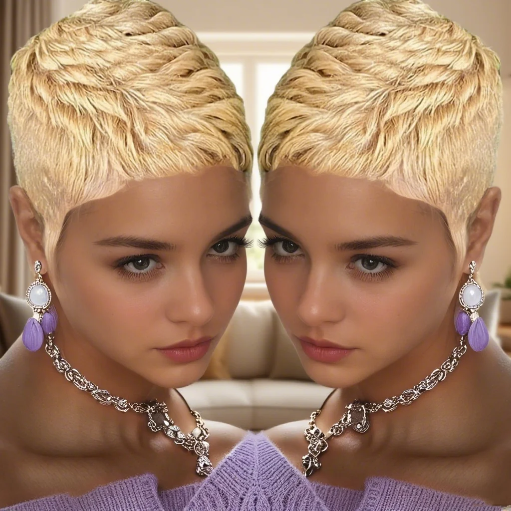 Short Pixie Cut Wig with Bangs, Human Hair