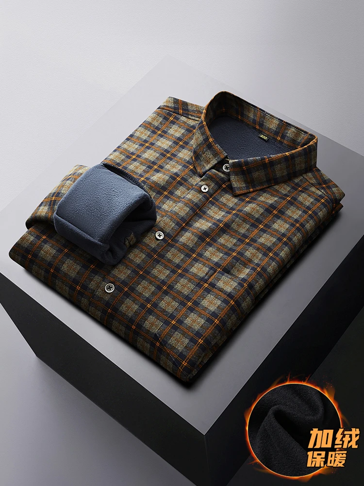 

Winter Men Shirt Plaid Warm Fleece Long Sleeve Formal Plus Size 6XL 7XL 8XL Oversize Autumn Slim Fit Flannel Thick High Quality