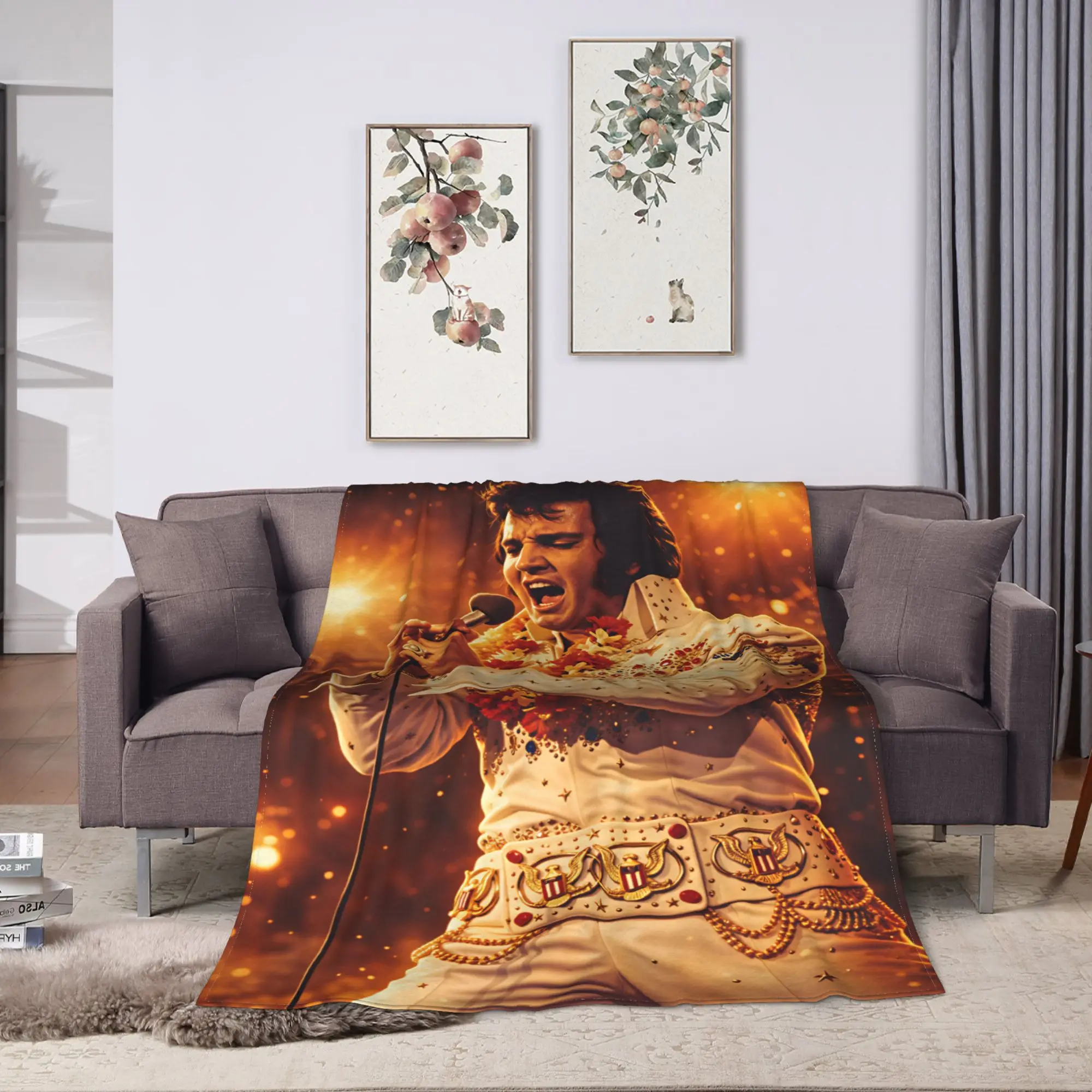 E-Elviss Singer Soft Blanket  Graphic Travel Office Throw Blanket Living Room Flannel Bedspread Sofa Bed Cover