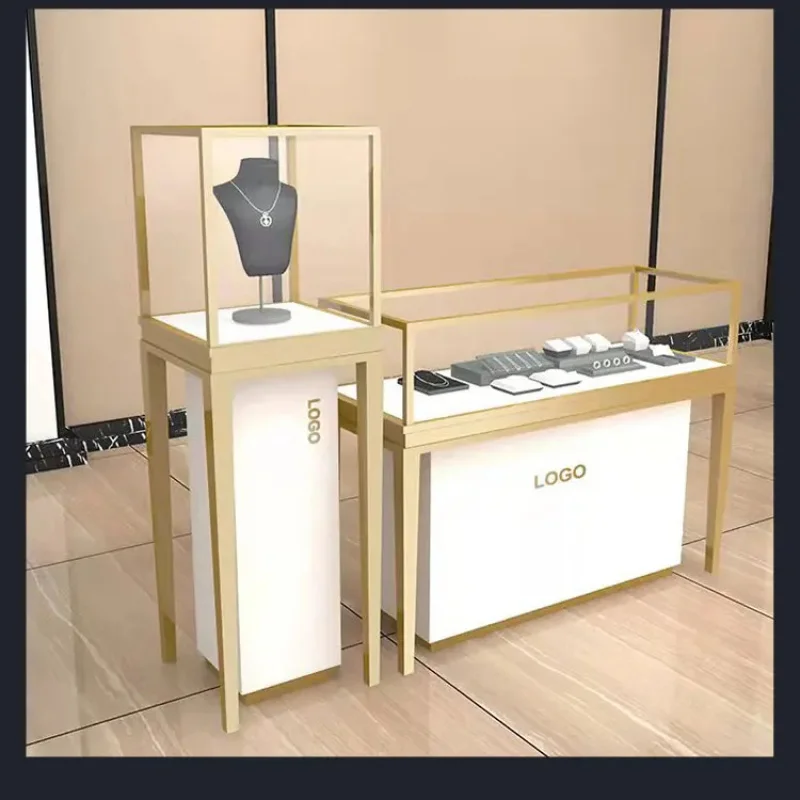 custom.Sharewin Luxury Modern Glass & Stainless Steel Display Cabinet OEM/ODM Custom Storage Jewelry Showcases Retail