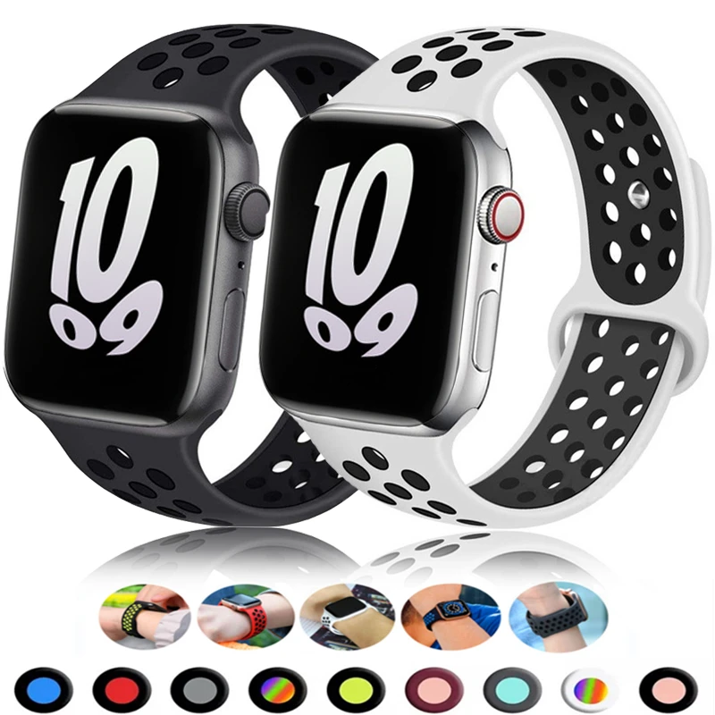 Correa deportiva para Apple Watch Band 46mm 44mm 40mm 42-38-41mm 45mm pulsera transpirable iWatch Series 10 9 8 7 6 SE 5 3 Ultra 2 49mm