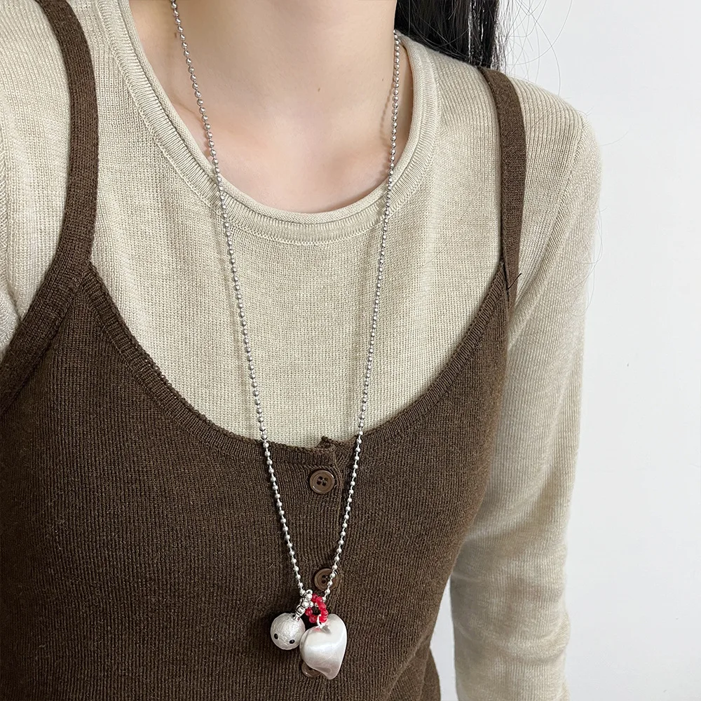 2024 New Silver Color Brushed Heart-shaped Sweater Chain