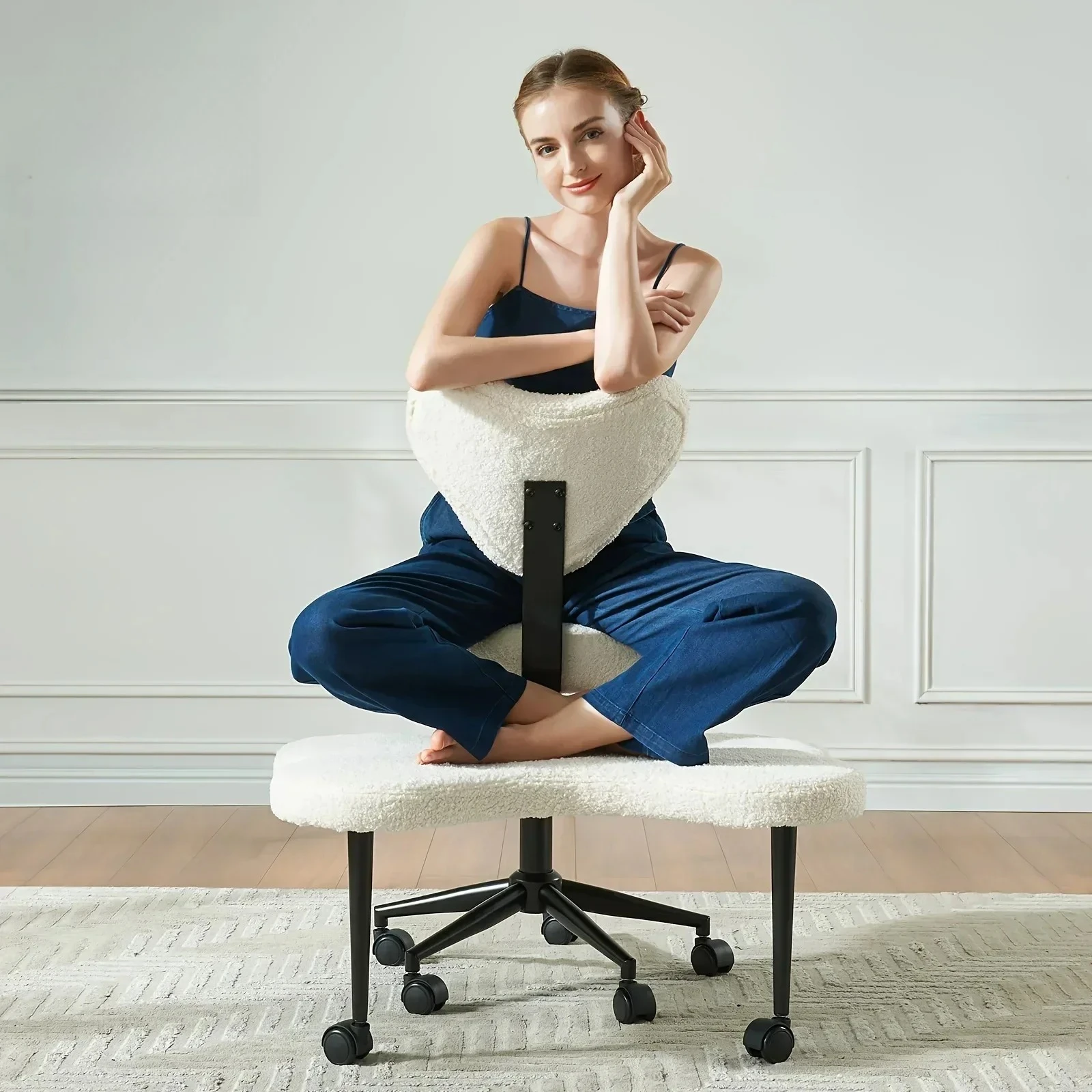 Cross Leg Chair - Meditation  with Wheels, Height Adjustable Seat, Adjustable Footstool Chair Gaming Game