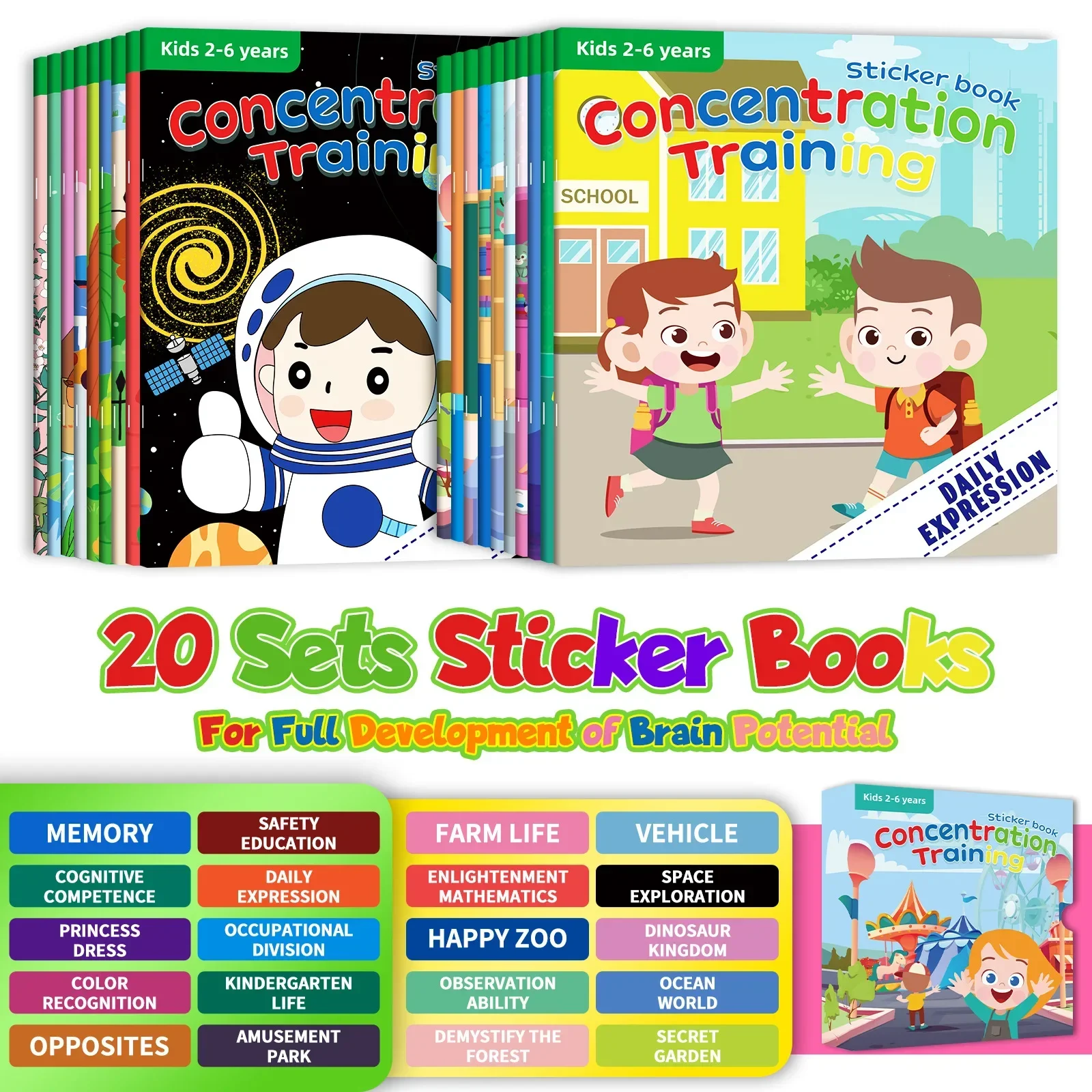 10/20 Volumes of New Sticker Book Focus Potential Development Stickers Children Enlightenment Baby Early Education Book