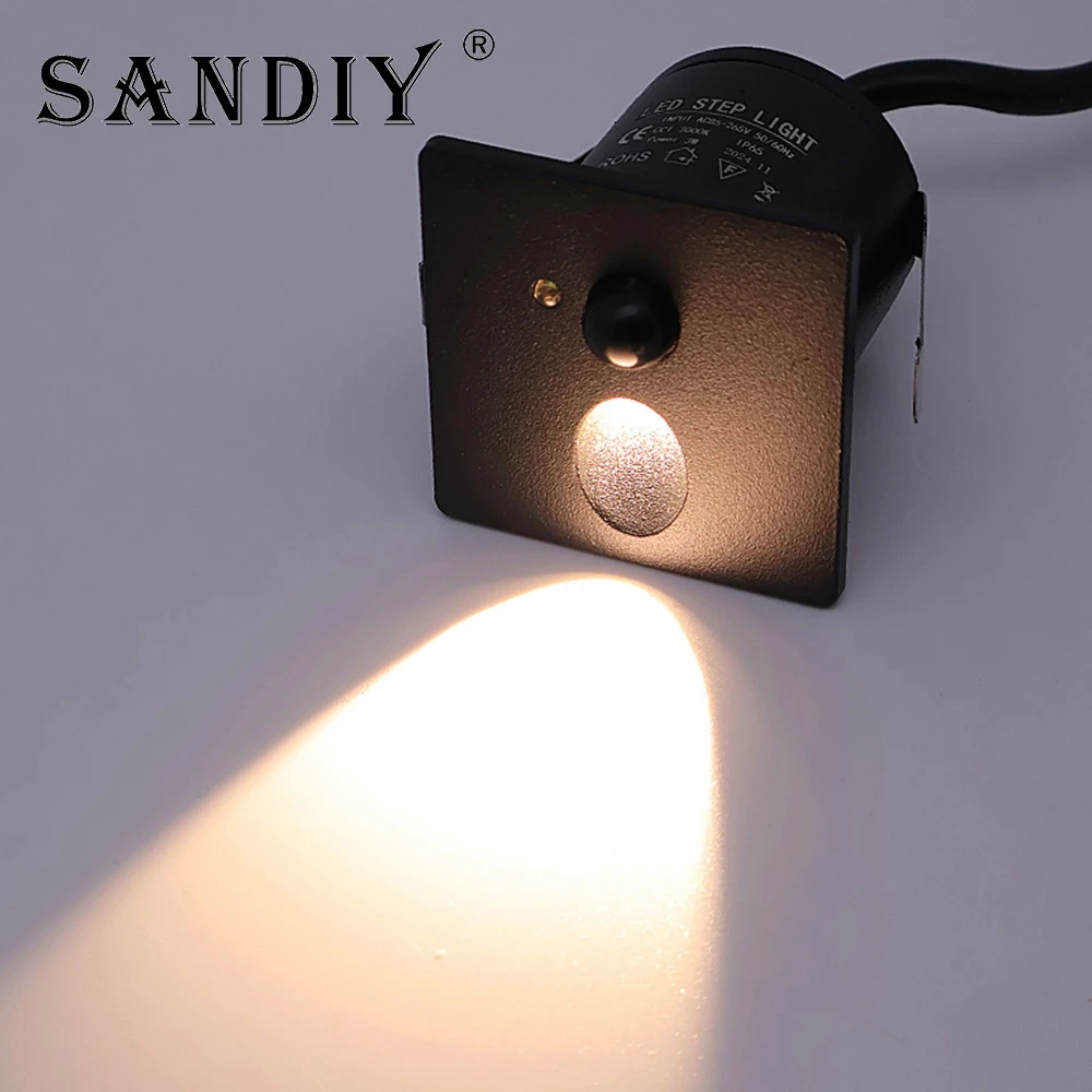 SANDIY Stairs Led Light Motion Sensor Wall Lamp Outdoor Indoor Step Luminaire Recessed Round Nightlights for Balcony Bathroom 1W
