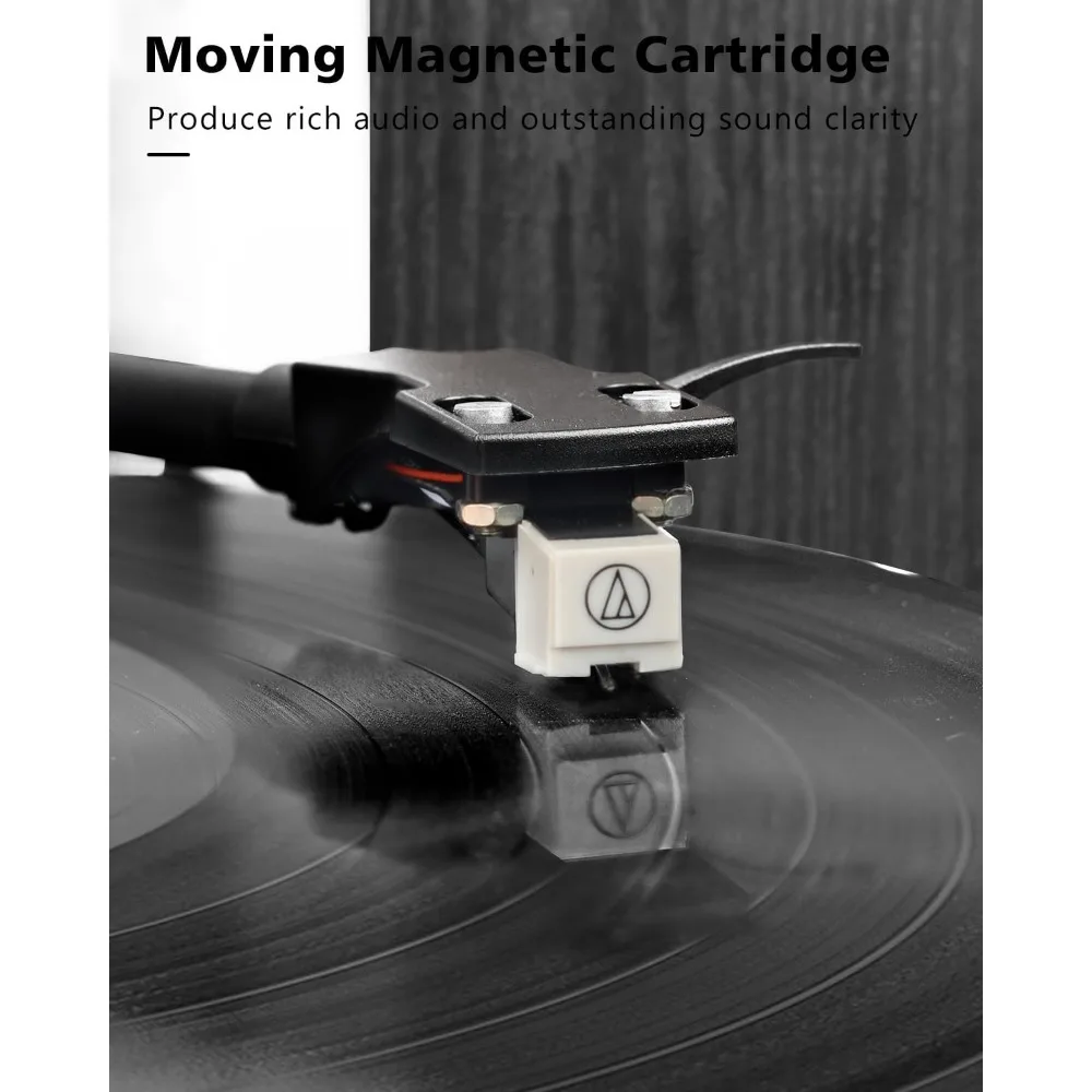 Pemutar Rekaman Vinil, Sistem HiFi Speaker 36W, Rak Buku Nirkabel, Perekaman USB, Kartrid Magnetik, Preamp Bawaan, Adj