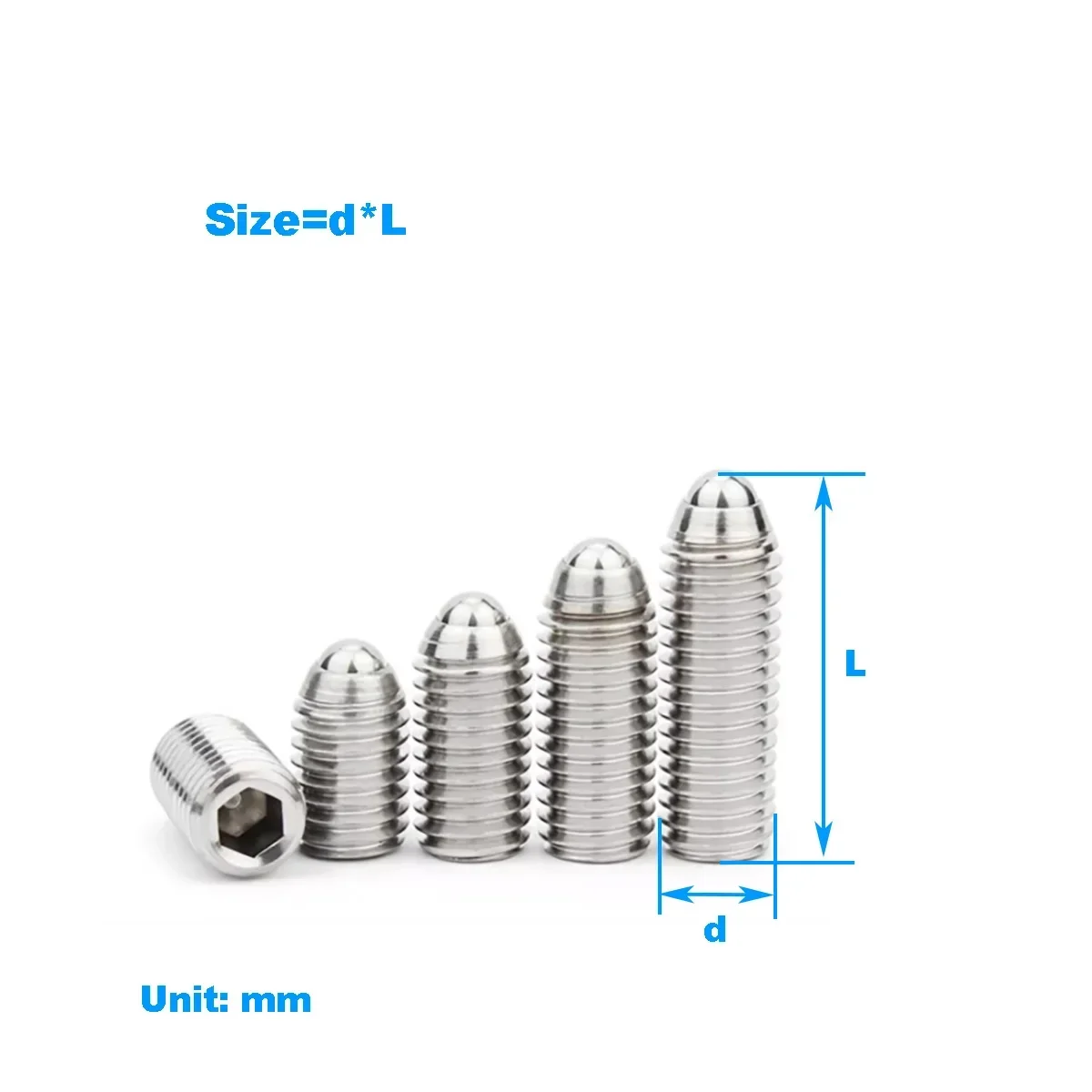 304 Stainless Steel Ball Positioning Screw / Steel Ball Locking Spring Plunger M3M4M5-M16