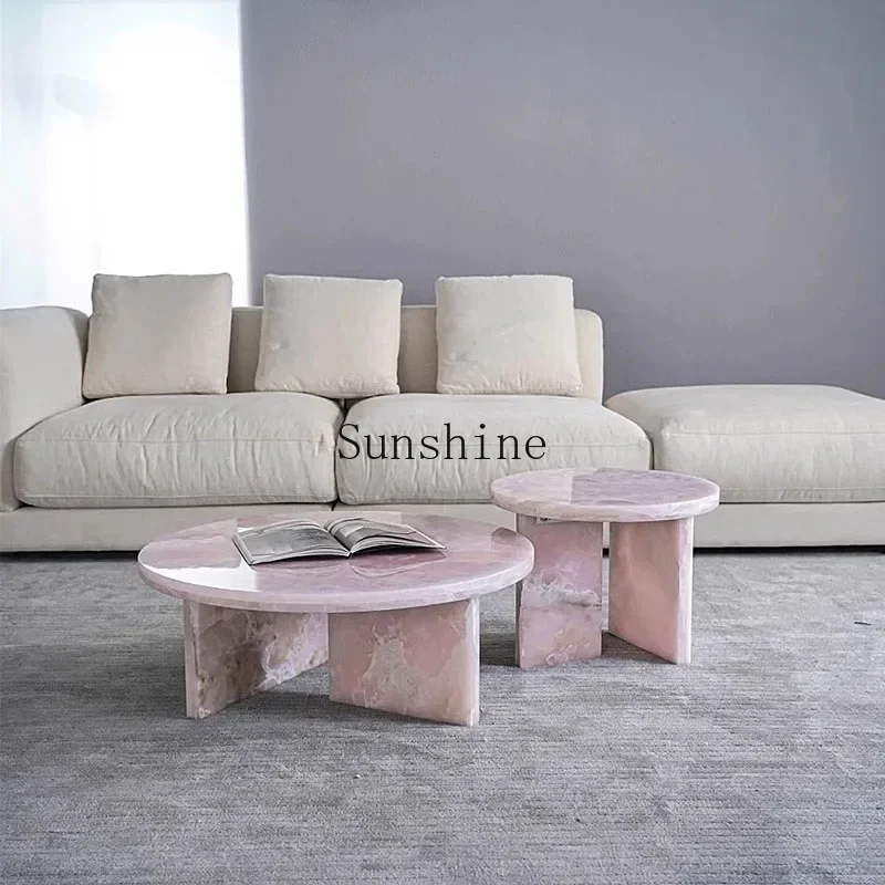 Italian light luxury natural powder jade marble coffee table design household high-end simple combination  FT