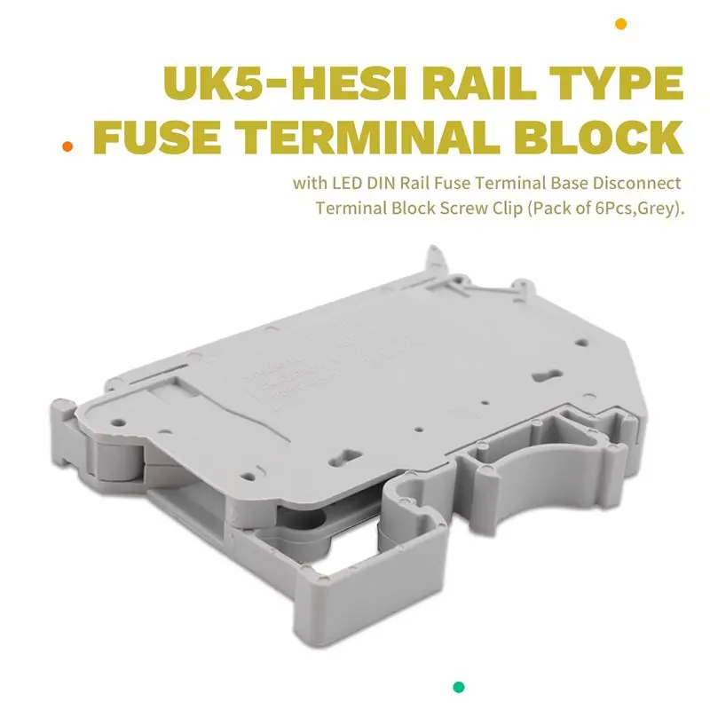 A20F-UK5-HESI UK5RD With LED DIN Rail Fuse Terminal Base Disconnect Terminal Block Screw Clip (Pack Of 12Pcs,Grey)