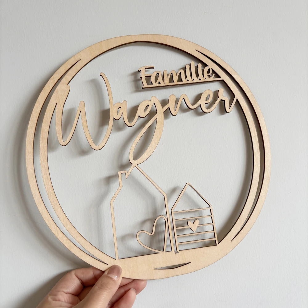 Personalized Family Name Wooden Circle Sign Photo Props, Custom Baby Door Name Black Wooden Wedding Decor Name floral hoop