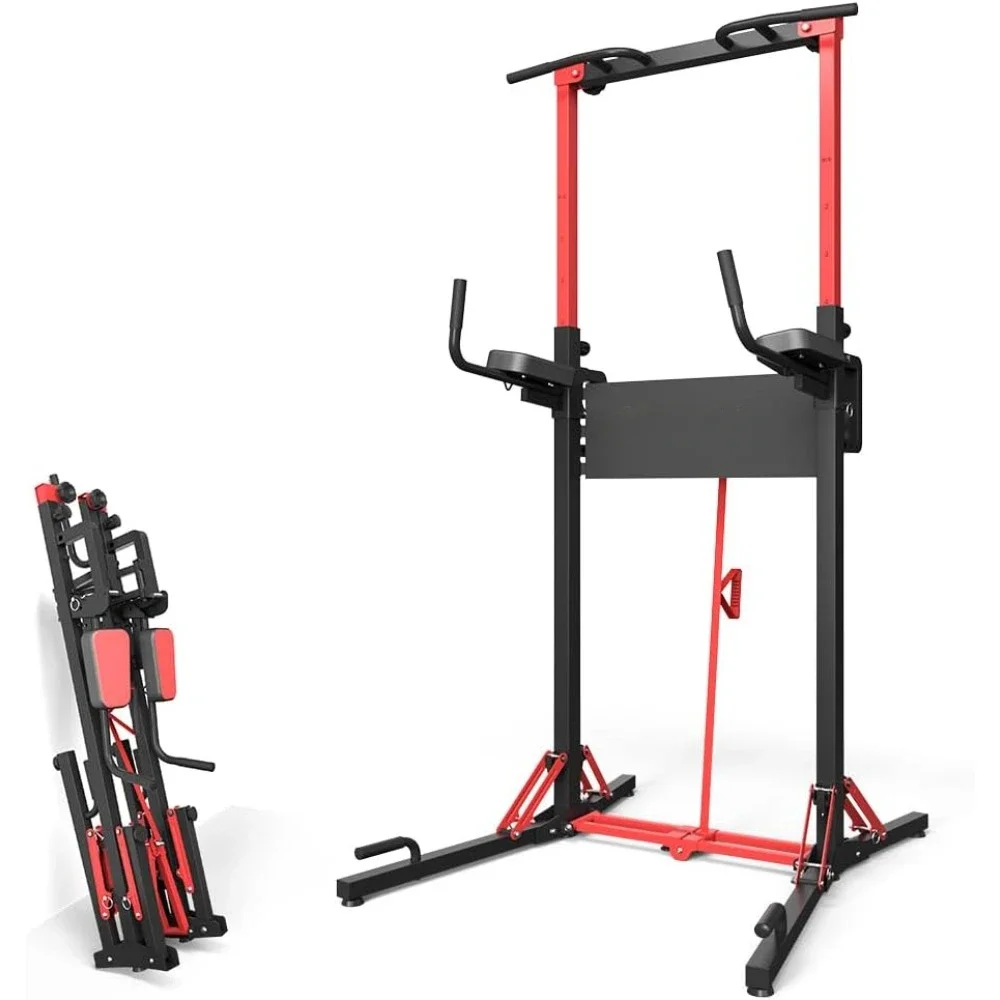 

Power Tower, Heavy Duty Strength Training Equipment, Multi-Function Adjustable Height Foldable Dip Station, Pull Up Stand 400LBS