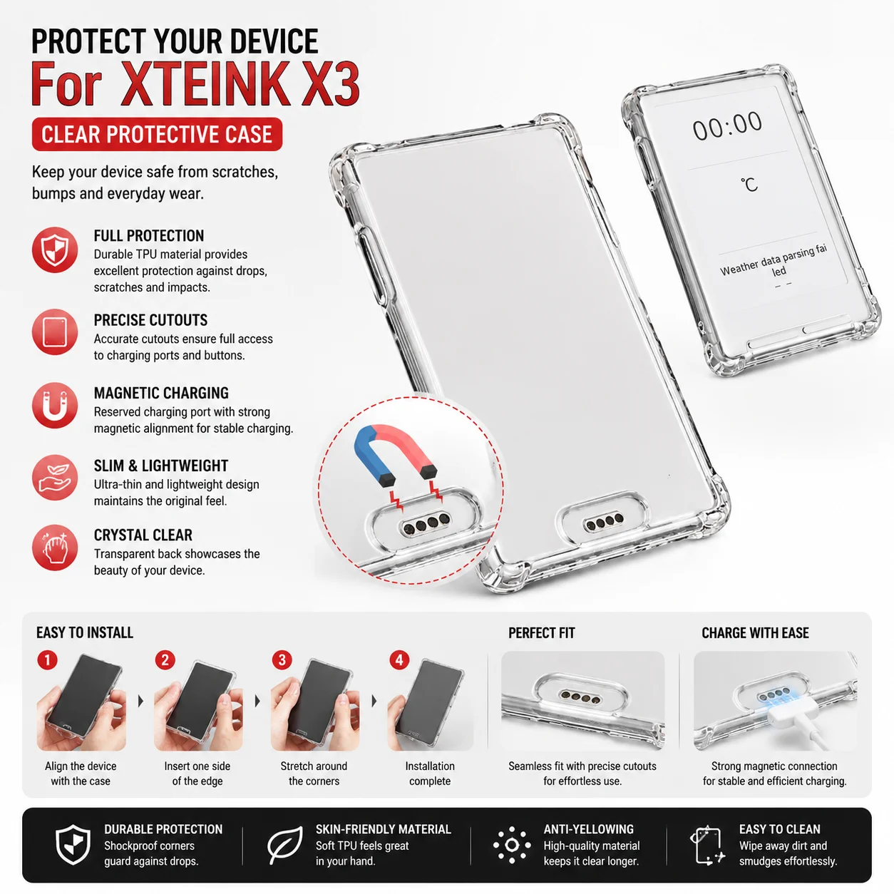  For Xteink X3 Tpu Case Protective Shell Soft TPU Clear Shockproof Case Cover For XTEINK X3 3.7inch E-Book Reader Accessories