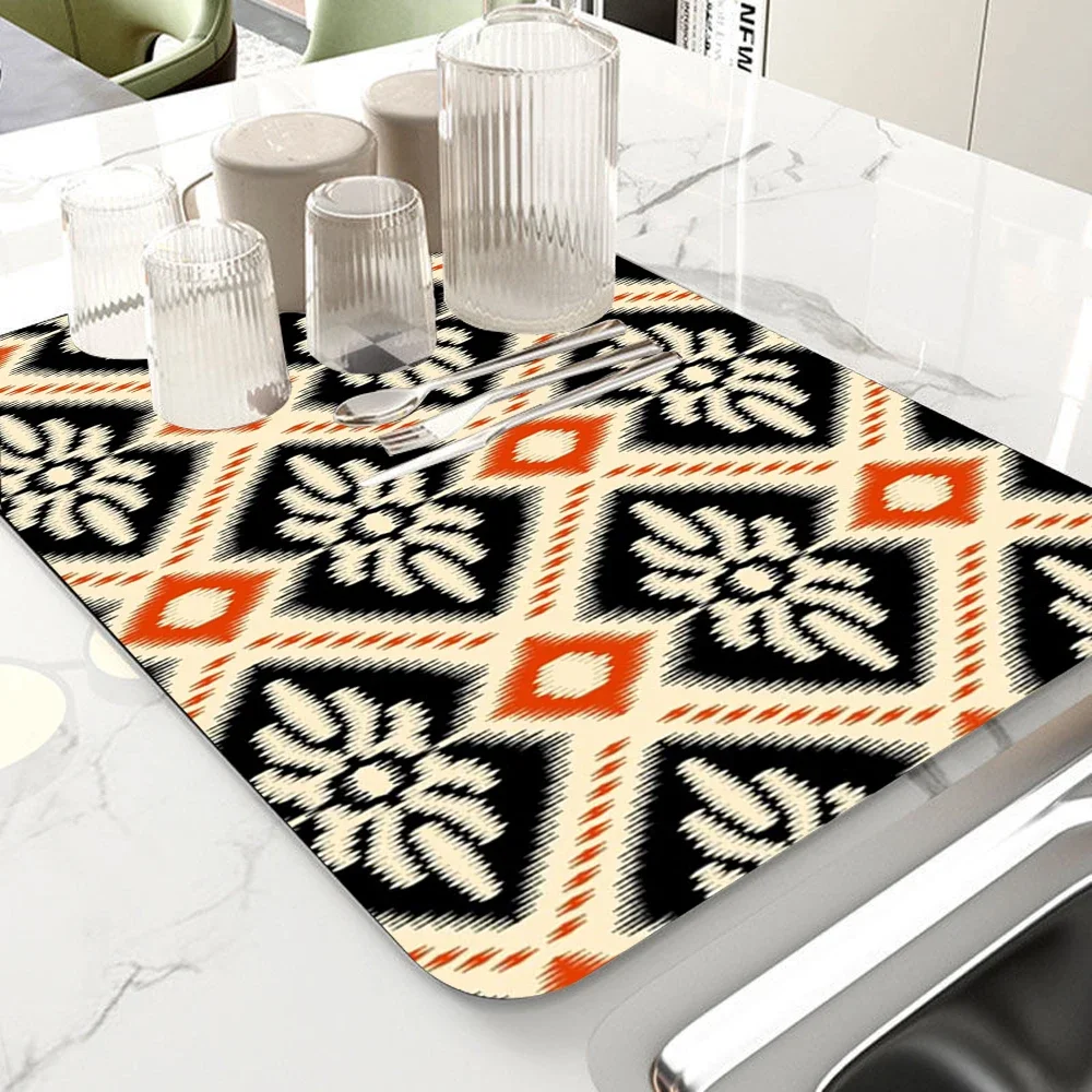 Marble Kitchen Dish Drainer Mat Antiskid Draining Mat Coffee Maker Drain Pad Quick Dry Tableware Mat Kitchen Absorbent Placemat