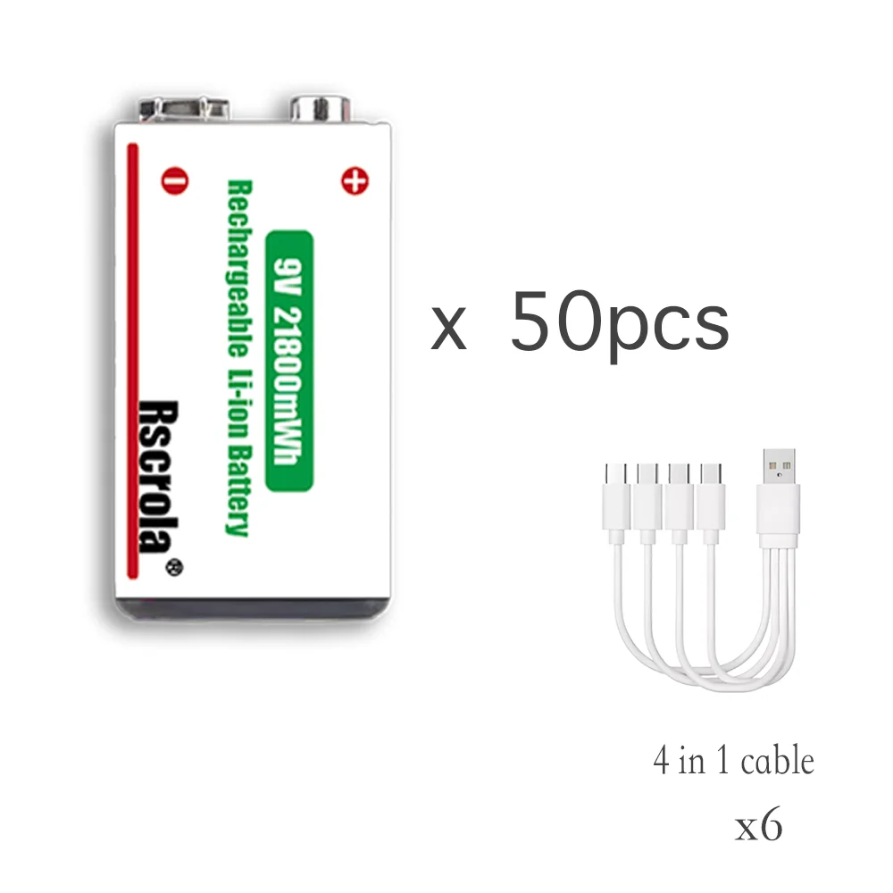Langdurige 9V Lithium-ion Oplaadbare Batterij 21800mWh Hoge Capaciteit voor Gitaar Microfoon Rookmelder Pedaal met Kabel