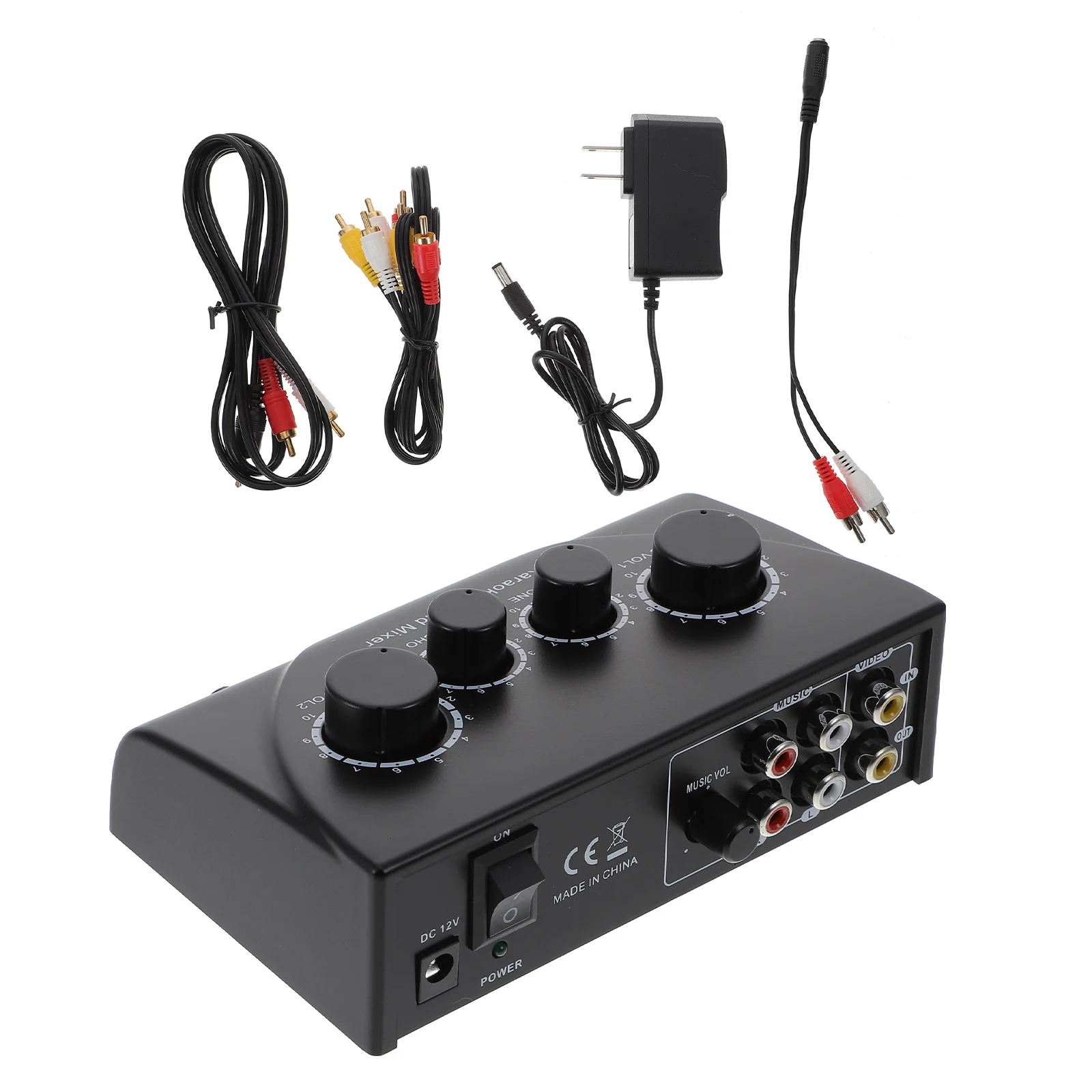 

1 set Karaoke Mixer Audio Dual Microphone Input Black Cable Sound Mixers Stereo Line Mini DJs Equipment Portable Video Device