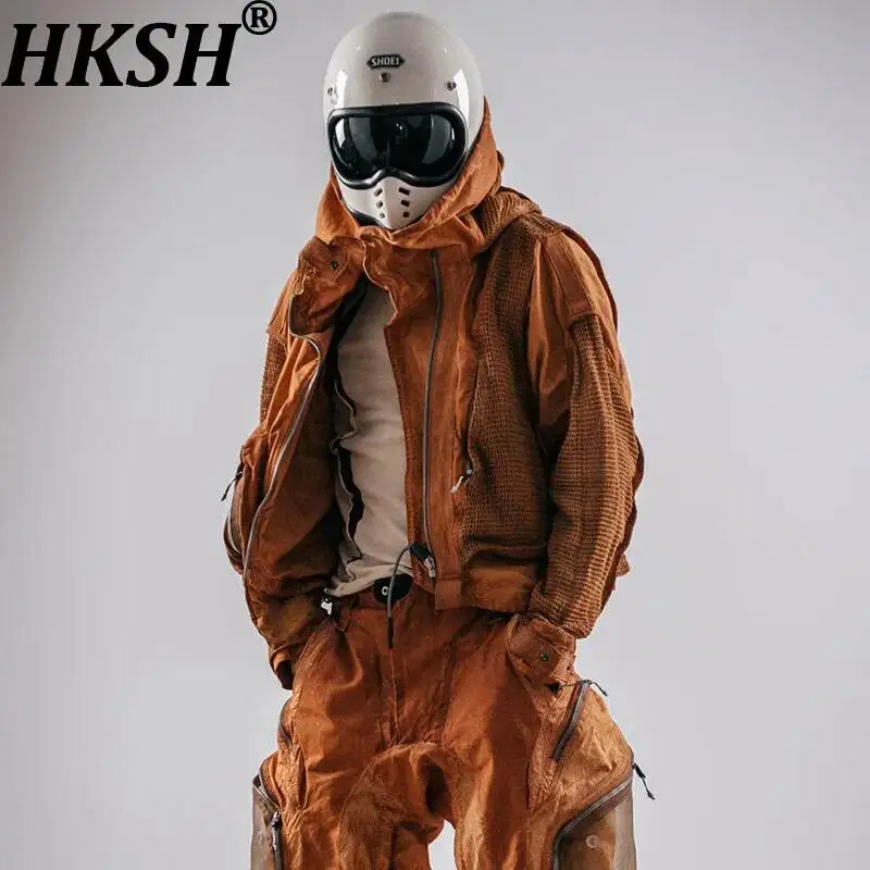 HKSH Spring Autumn Men Tide Dark Punk Fashion Waste Land Patchwork Deconstructed Three-Dimensional Pocket Hooded Jackets HK26129