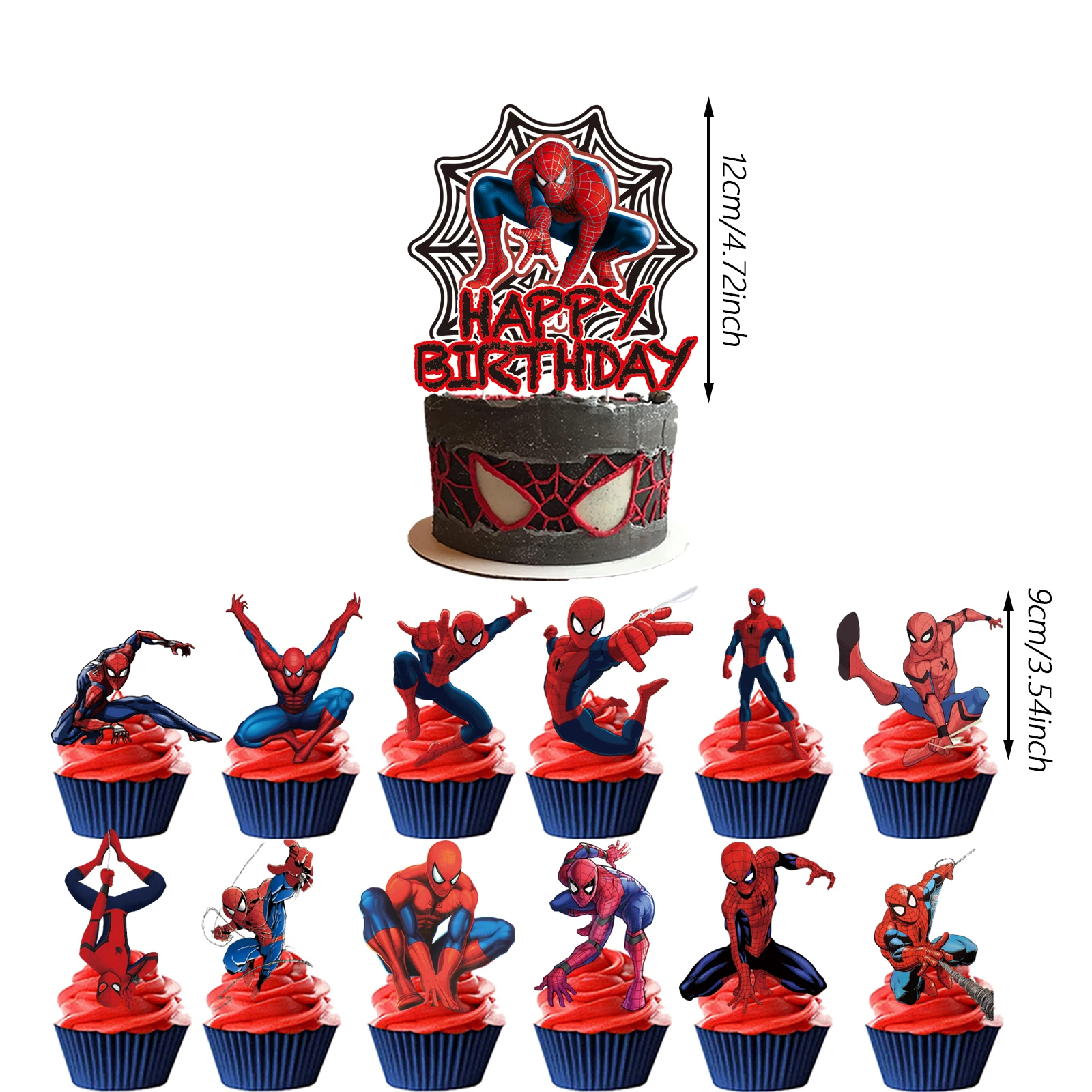 Spider-Man Cake Topper、Cupcake Toppers for Kids Happy Birthday Cake Decoration  Spider-Man birthday Party Gift，Cake Decorations - view 2