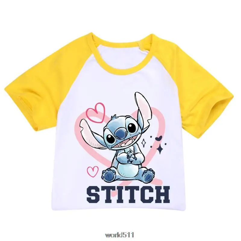 Stitch Pajamas Summer Print T Shirt Shorts Set Kids Girls Cute Cotton Sleepwear Baby Children Home Sleep Wear Clothes