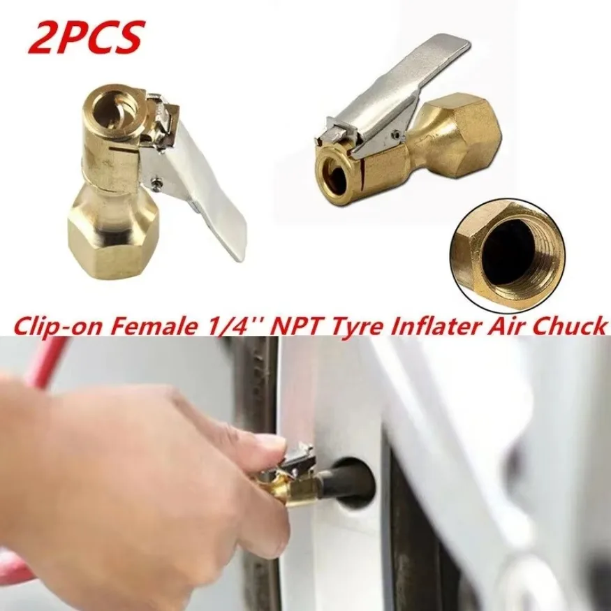 2pc Heavy Duty Brass Clip-on Female 1/4'' NPT Car Tire Tyre Inflater Air Chuck