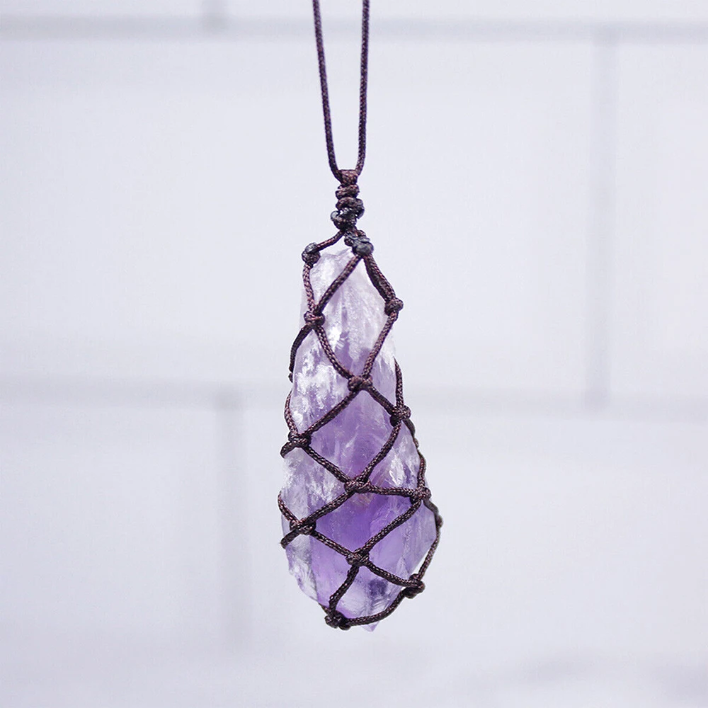 

Irregular Amethyst Vintage Necklace Handmade Rope Jewelry Wire Wrapped Natural Stone Crystal Reiki Healing Pendant for Women Men
