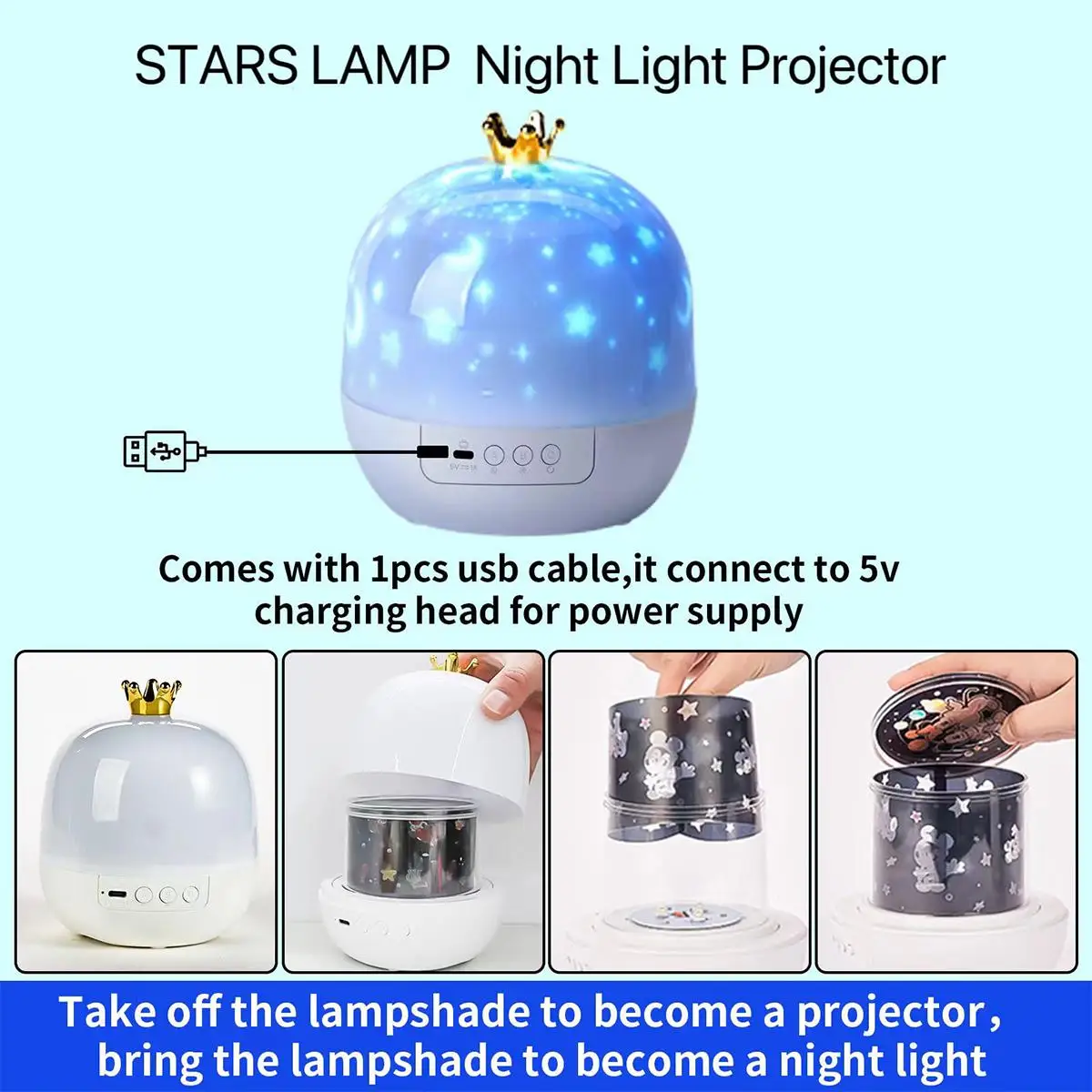 Crown Galaxy Projector 21 In 1 Light Lamp Kids Night For Boys Star Christmas Happy Birthday Room Lights Rotating Usb Powered Led - Image 6