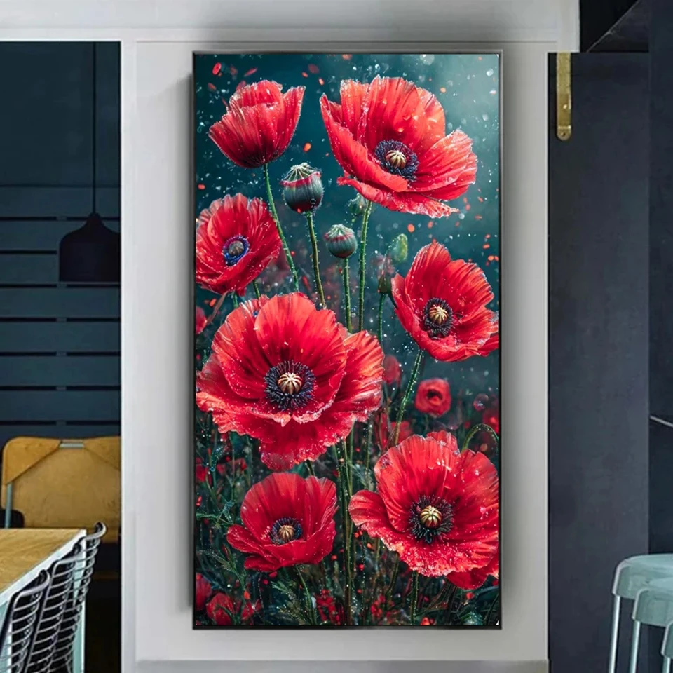 

5D Diy Jewels Diamond Painting Mosaic Red Poppy Flower Home Decor Embroidery Cross Stitch Floral Square/Round Wall Sticker