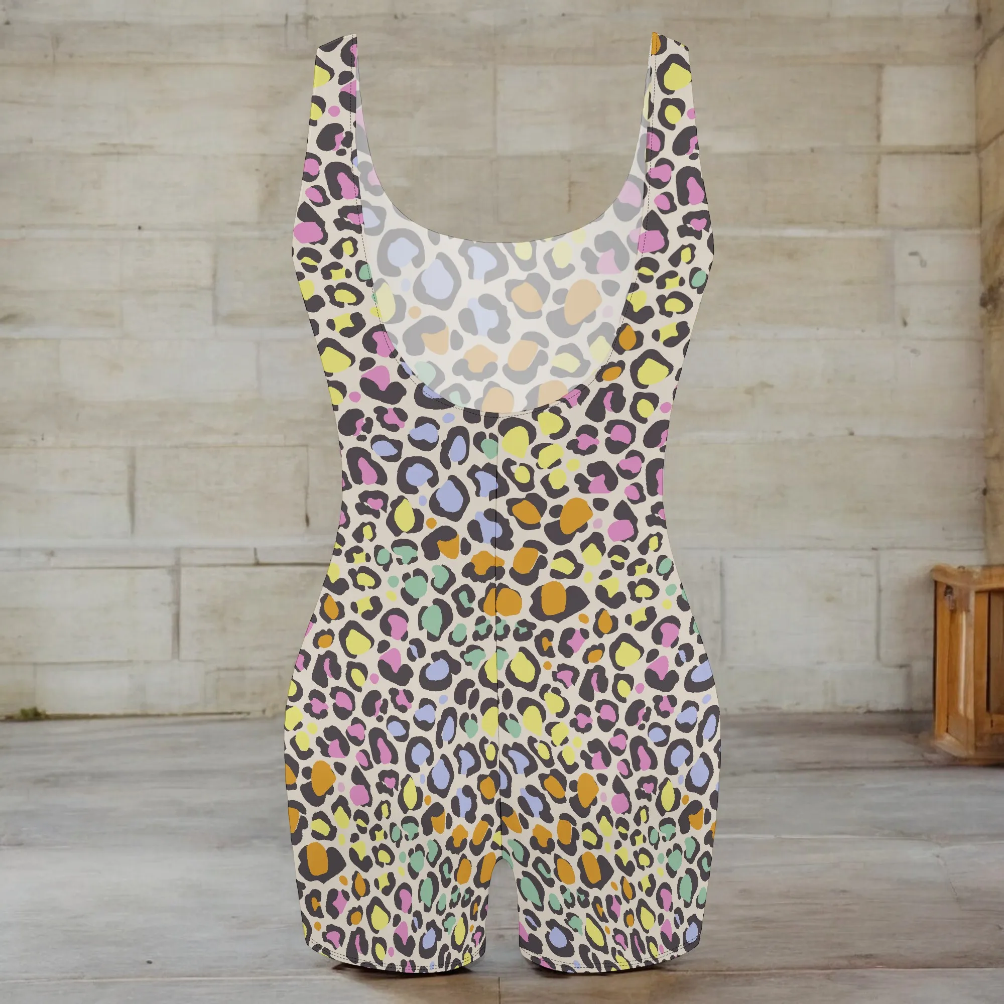 Tight Leopard Print Jumpsuit Sexy Wide Strap Design for Home or Gym Multi-Use