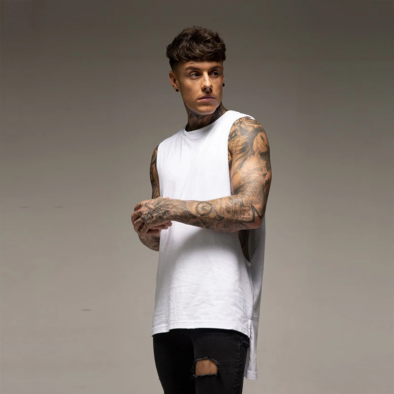 Mens Fitness Clothing Extend Cut Off Sleeveless Shirts Cotton Breathable Gym Bodybuilding Vests Summer Casual Muscle Tank Tops