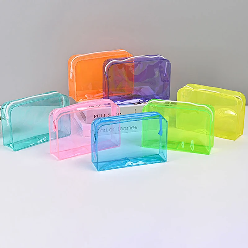 Colorful Transparent Cosmetic Bag Women Makeup Bag PVC Jelly Wash Bag Large Capacity Travel Cosmetics Organizer Makeup Pouch