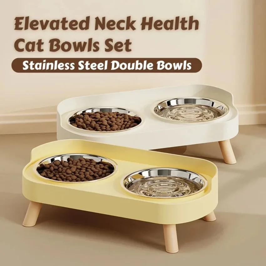 

Dopamine Colorful Elevated Pet Feeder: Dual Stainless Steel Bowls with Neck Support - Fashion Food & Water Station for Pets