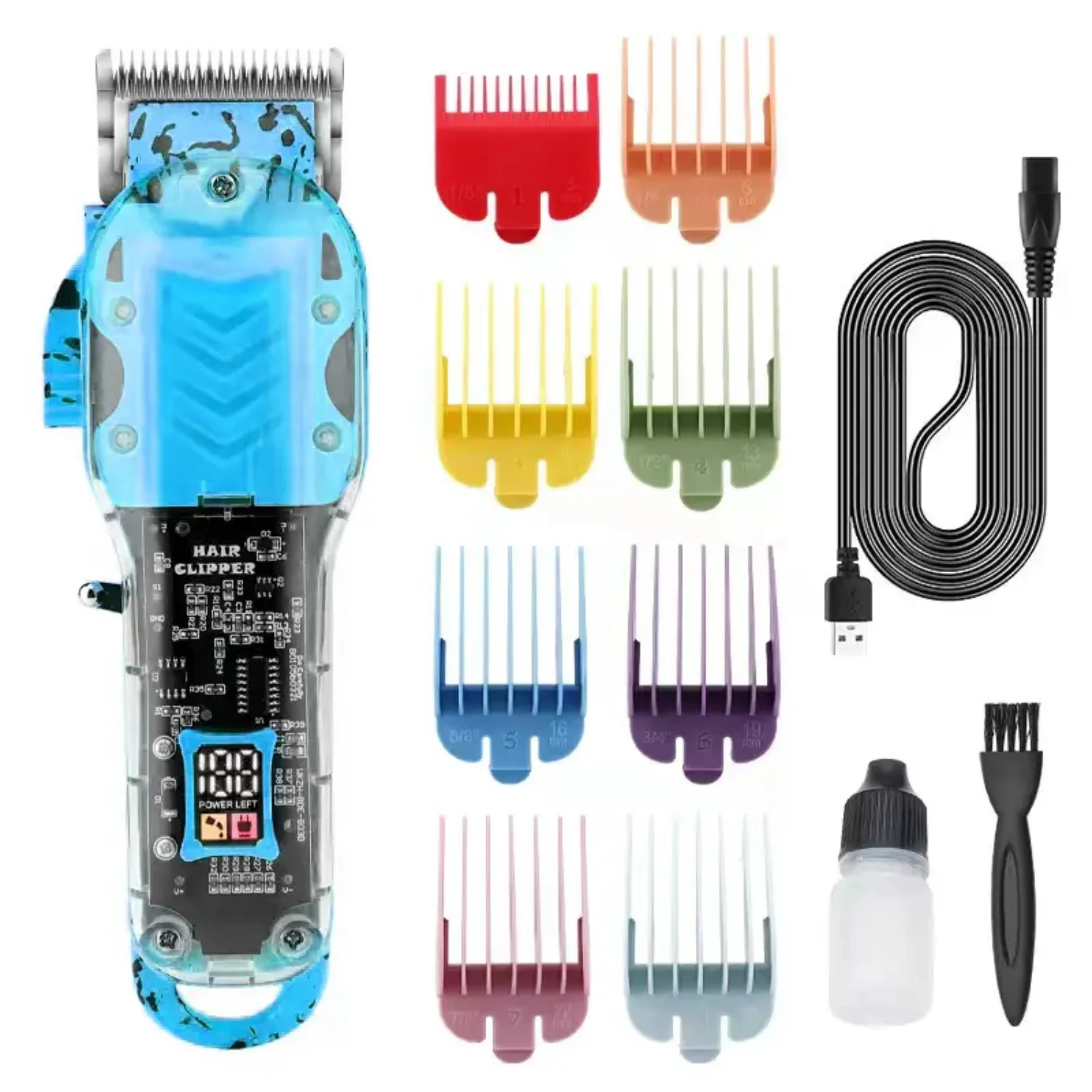 

Портативная перезаряжаемая электрическая машинка для стрижки волос с ЖК-дисплеем для мужчин, USB-триммер с прозрачным фюзеляжем, машинка для стрижки бороды и