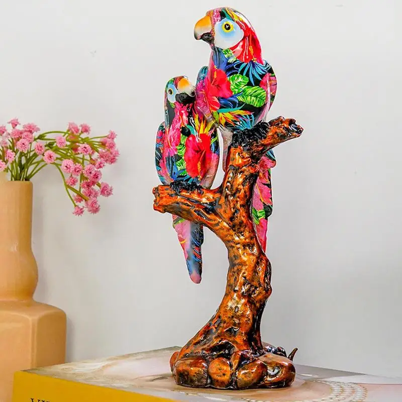 Decorative Figurine Parrots Birds Full Color Resin Bird Statue Collectible Figurines Home Décor Accents Creative For Home