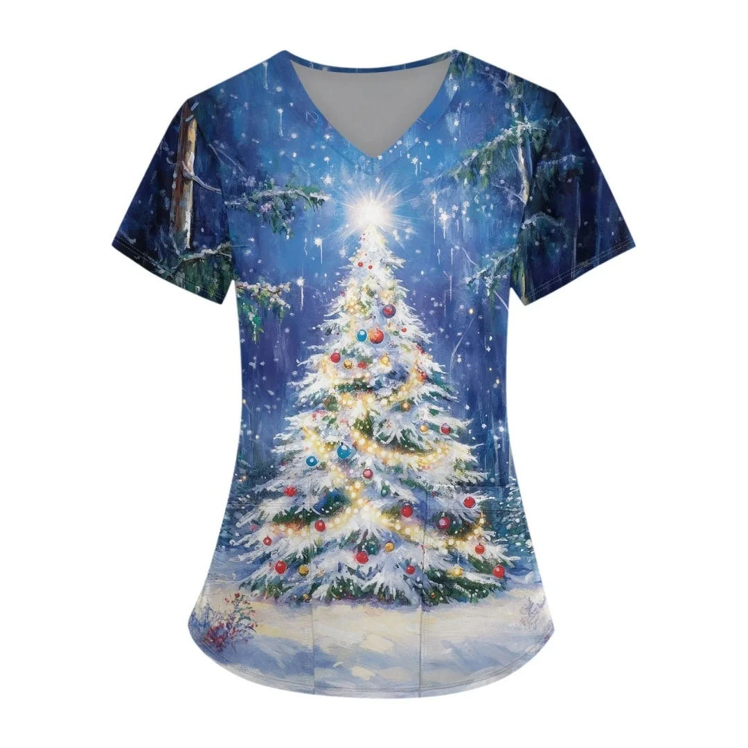 Weihnachten Danke Geben Krankenschwester Uniformen Drucken Kurzarm Pet Scrubs Kostüm Damen Kurzarm Top Arbeits Uniform Kleidung