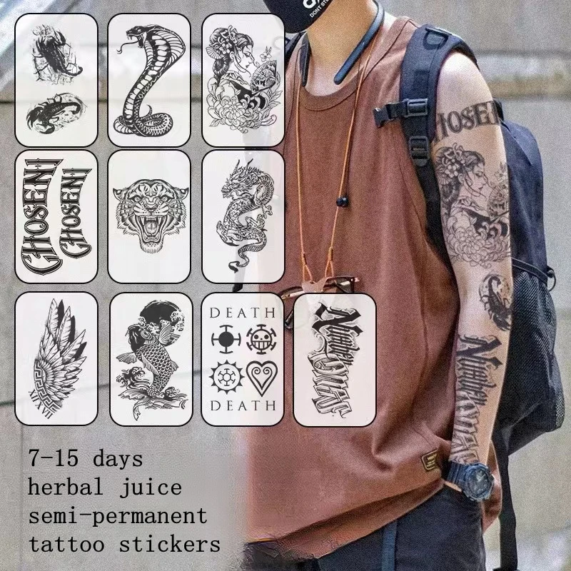 

10pc Flower Arm Set Herbal Juice Temporary Tattoo Stickers Men Dark Mix Art Fake Tattoos Semi-permanent Cool Fashion Tatouage