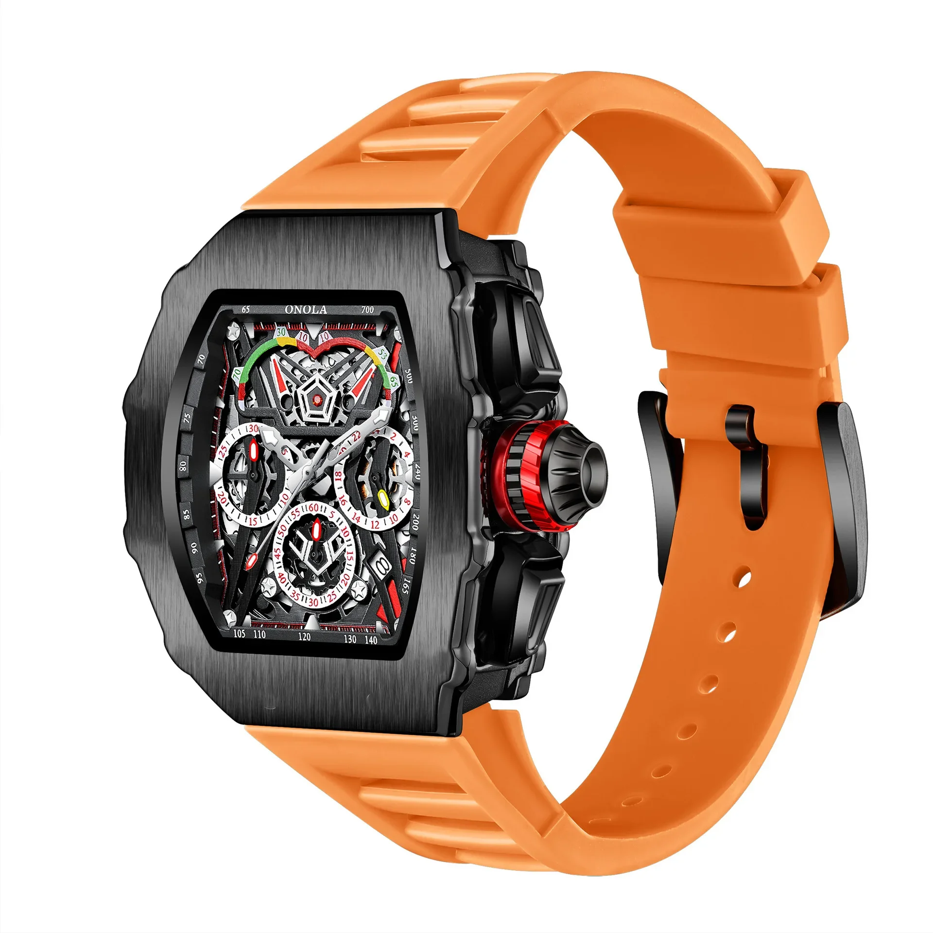 

ONOLA 6827, модные кварцевые часы бочонка, водостойкий календарь, хронограф, повседневные часы с силиконовым ремешком для мужчин, Reloj Hombre