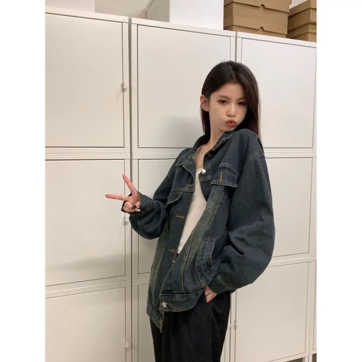 

Женские пальто, куртки, женское осенне-весеннее пальто Y2K с отложным воротником, модные пуговицы, передний карман, чистый простой базовый стиль, женские