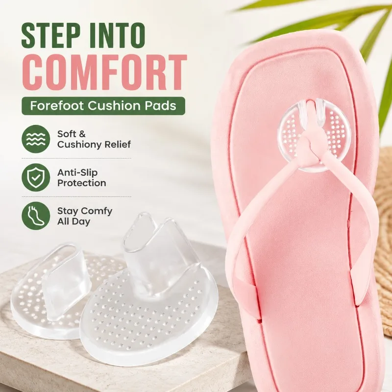 Almohadillas de Silicona Suave para el Antepié, Protectores de Dedos Transparentes Antideslizantes para Chanclas y Sandalias, Plantillas Cómodas para Zapatos