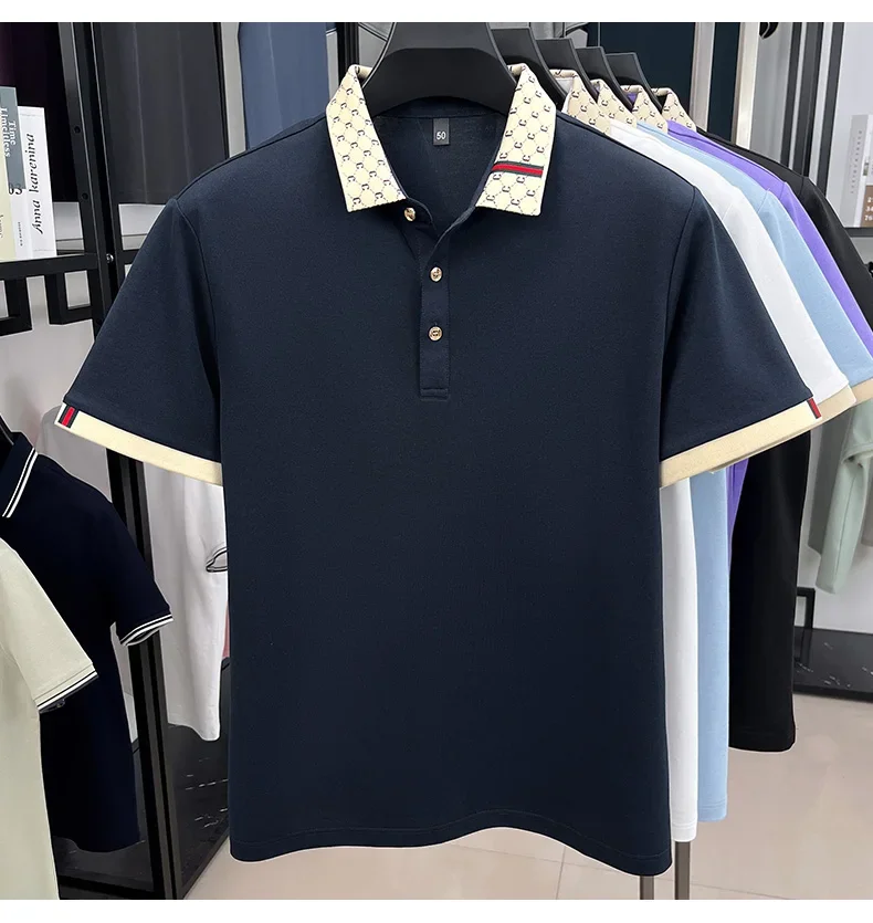 Light luxury brand letter embroidered short sleeve T-shirt men's summer fashionable Korean casual high-end breathable POLO shirt