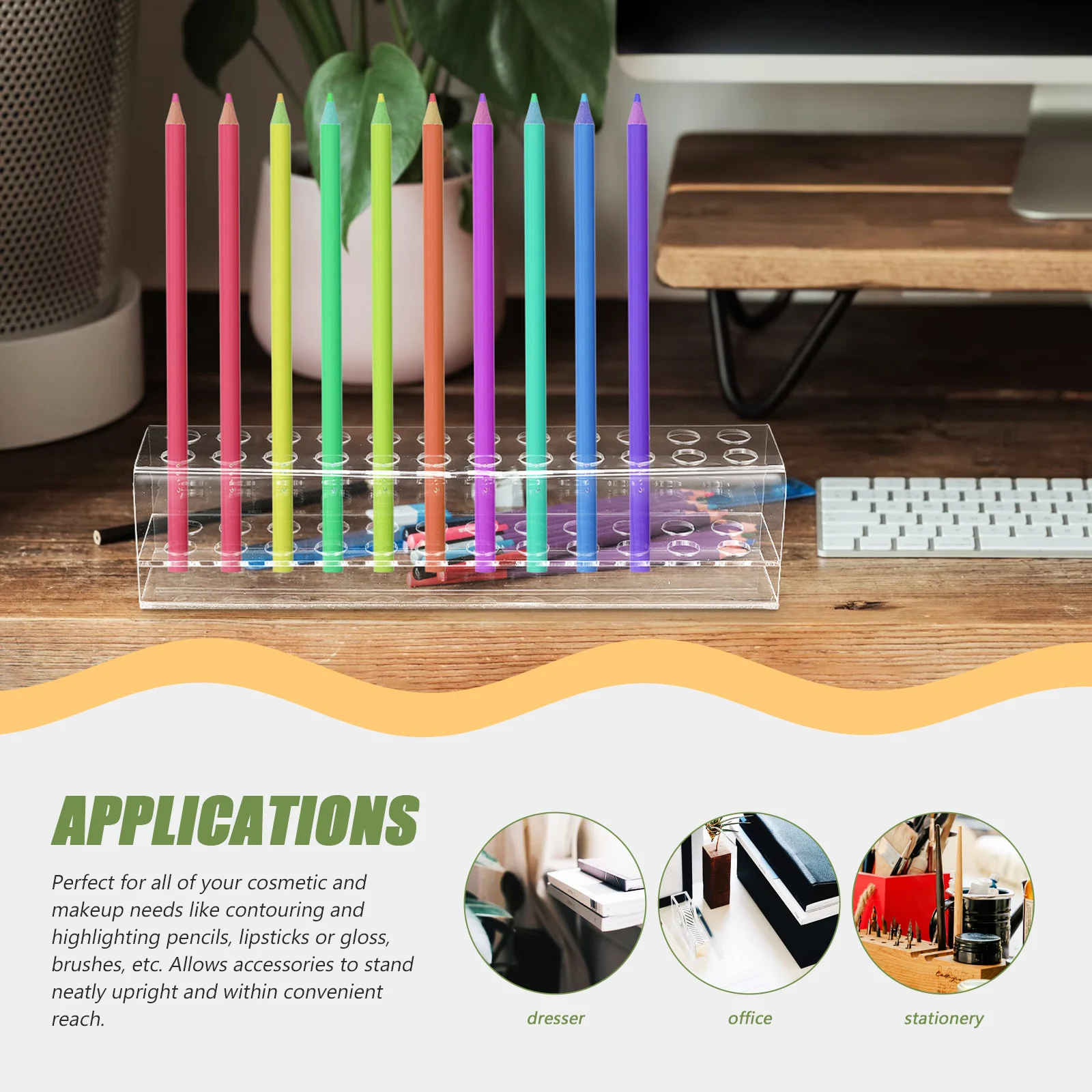 

Transparent Acrylic Holder Storage Stand 24 Holes Stationery Supplies for Stationery ganization on Desk Dressing Table