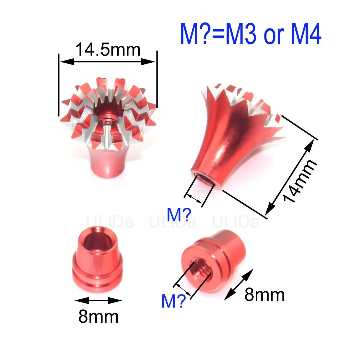 1 Pair M3 M4 3D Rocker Head Anti-slip Metal Transmitter Stick Ends for Frsky Jumper Futaba JR Spektrum Wfly Remote Control RC