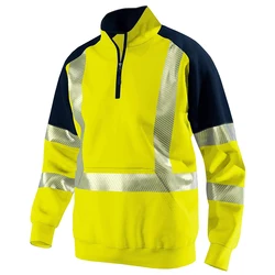 Two Tone Yellow Workwear Hoodie Men's Hoodie Coat Zipper Closure for Outdoor Work Construction Working Clothing Men