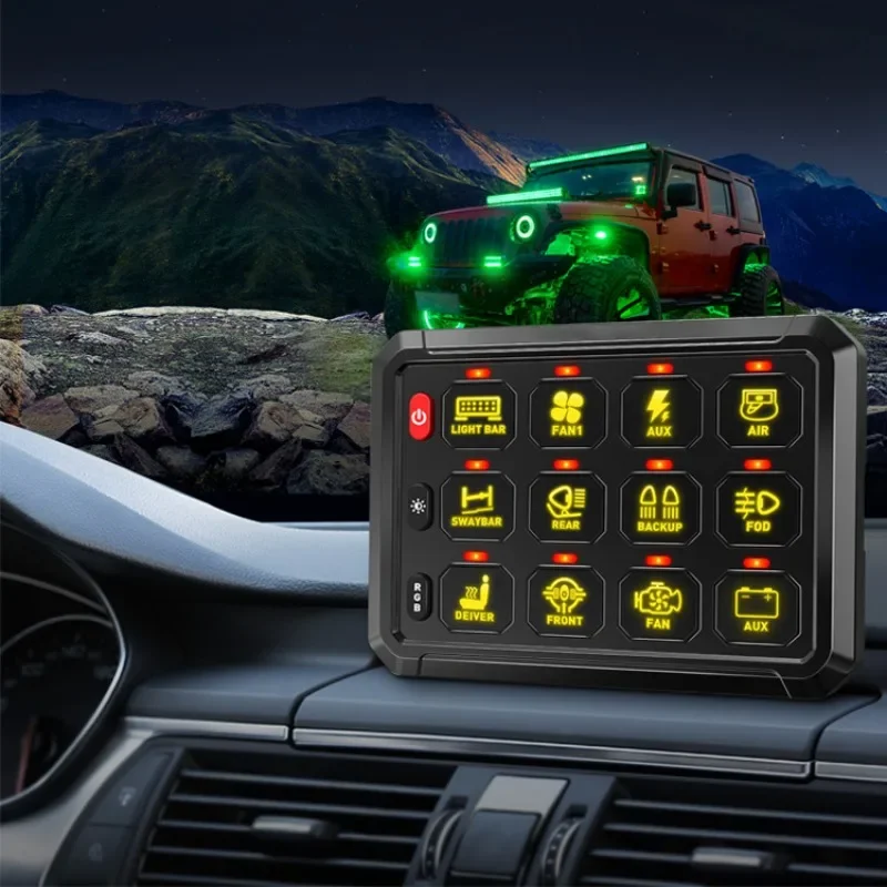 RGB 12 Gang Switch Panel Touch Control 12V 24V Led Light On/Off Control Electronic Relays System for Cars Truck Boat UTV 4X4 4WD