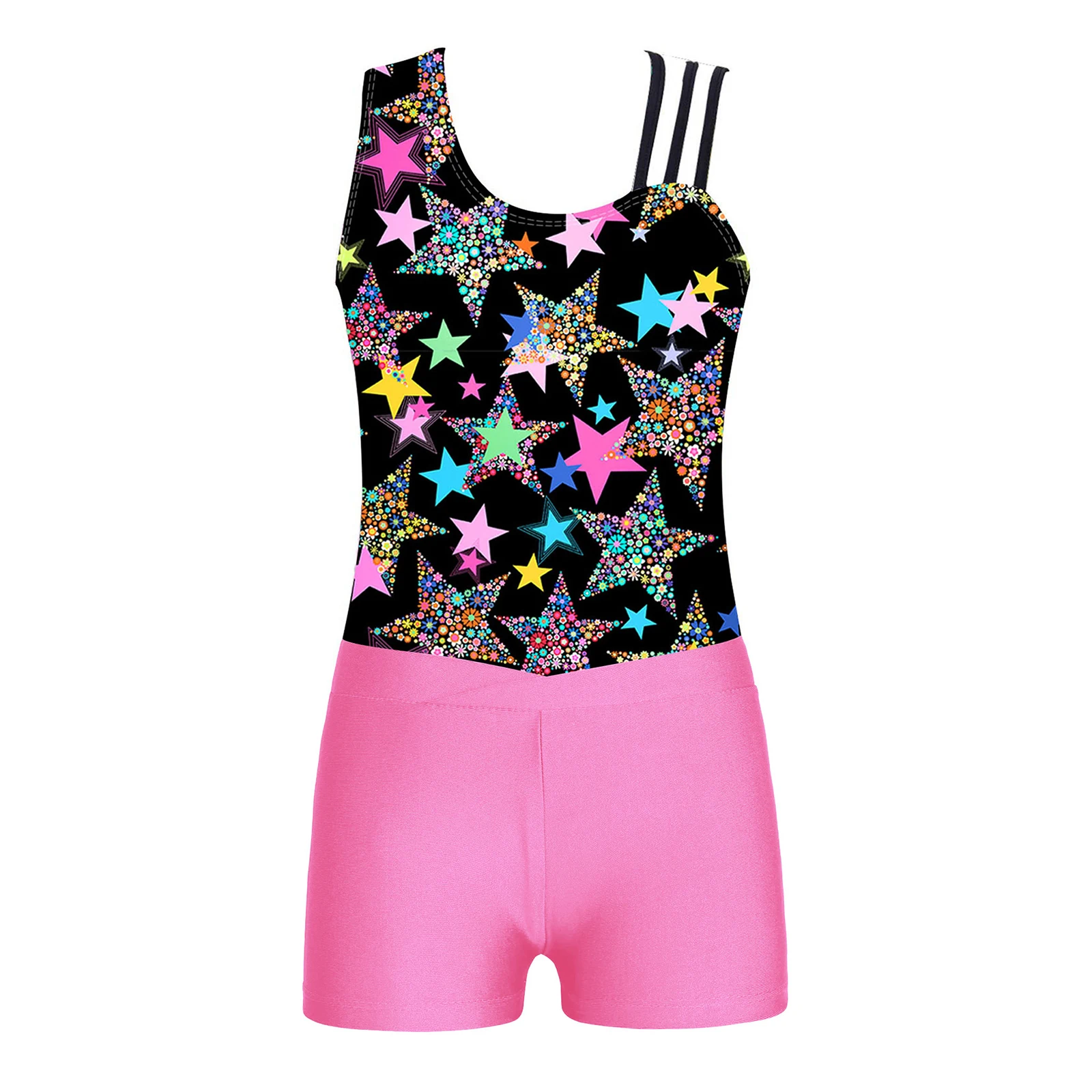 Gymnastic Leotard for Children Gilrs Yoga Dance Workout Skating Bodysuit with V-front Waistband Shorts 2023 New Sportswear