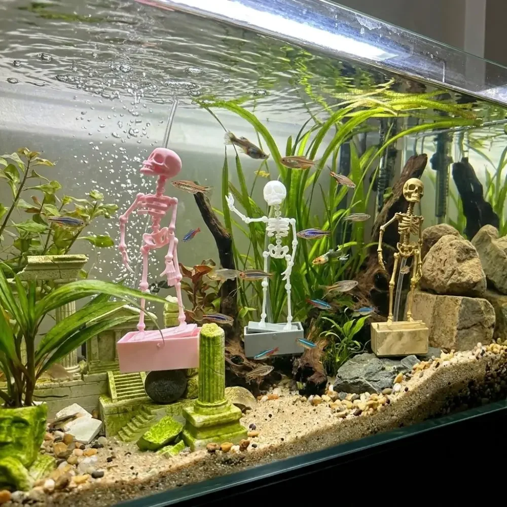 1 Stück Tanzender Skelett-Aquarium-Bubbler, 3D-gedruckter, sich bewegender Totenkopf, Aquarium-Dekoration mit Luftschlauch, gotische, luftbetriebene Halloween-Deko – Detail 6