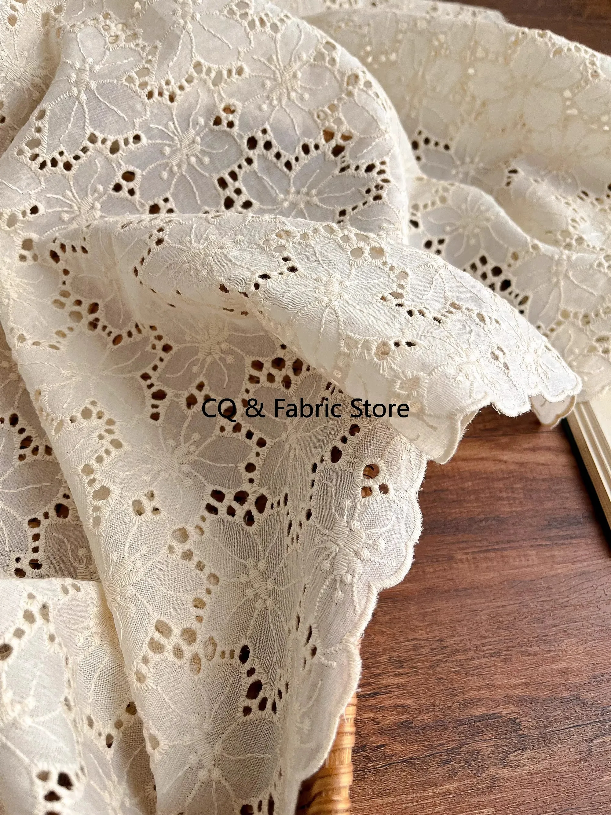 Embroidered Hollowed Out Apricot Cotton Fabric For Spring/Summer Women' Shirt Skirt Clothing DIY Tablecloth Decorative Cloth
