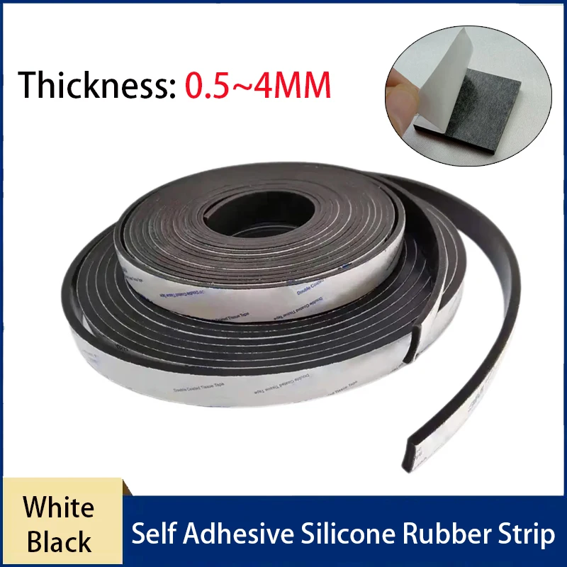 4 Slices Thickness 0.5/1.5/2/3/4mm Black Self Adhesive Silicone Rubber Strip Pad Non-slip Shock-Absorbing Rubber Pad