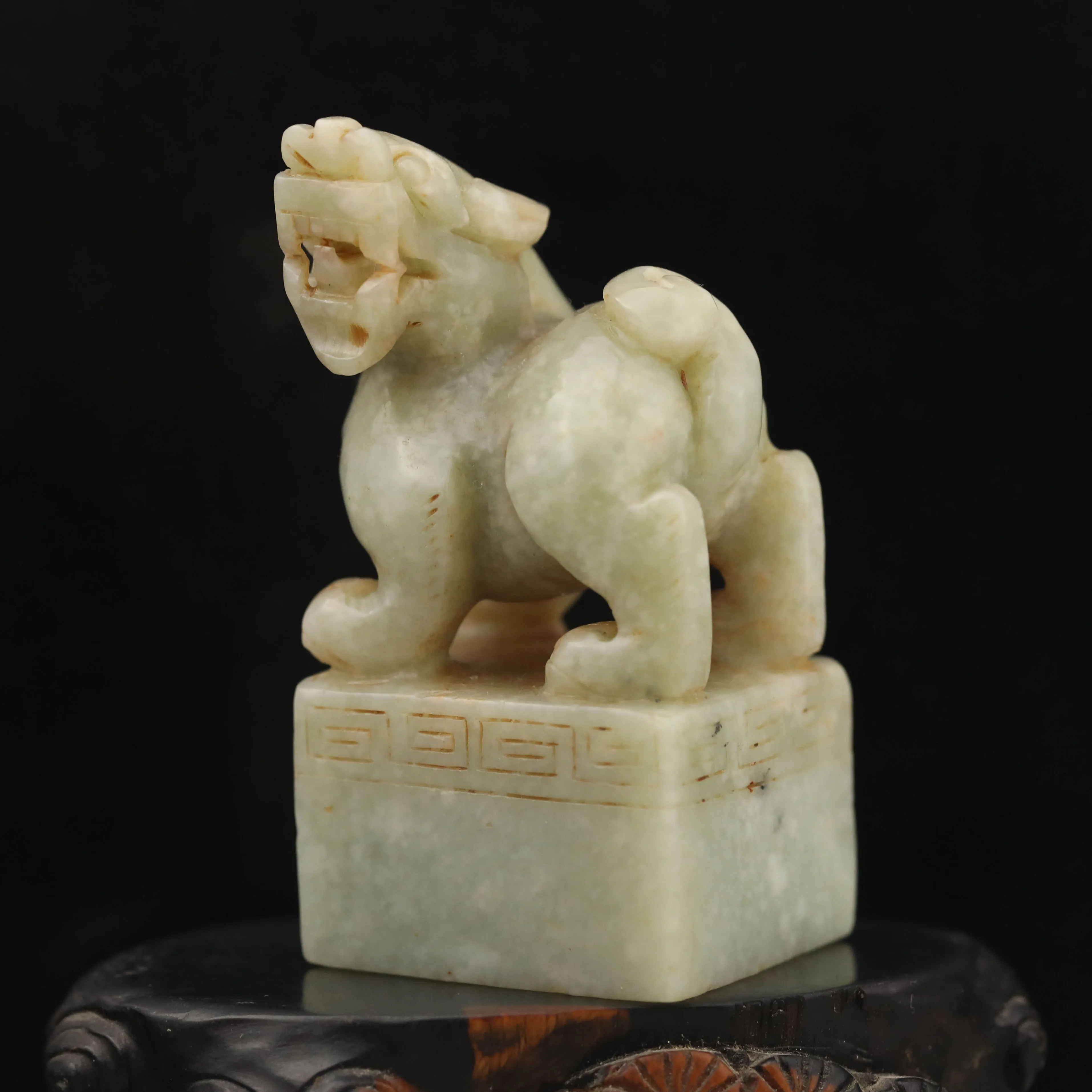 الصين القديمة الطبيعية اليشم الهيتي منحوتة تمثال التنين لونغ الختم # 49