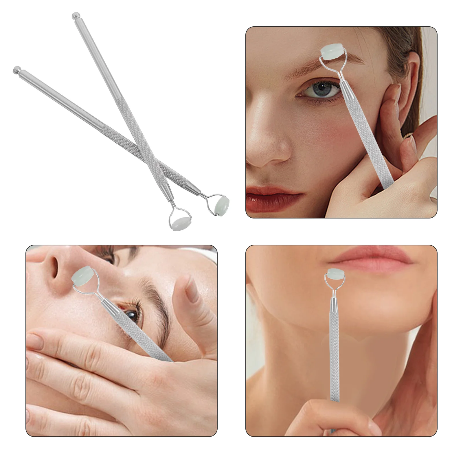 ลูกกลิ้งนวดหน้าหยก 2 ชิ้น สำหรับนวดจมูก ลดบวม กระชับผิวหน้า อุปกรณ์ดูแลผิวแบบพกพา ไม้กดนวดหน้าหยก