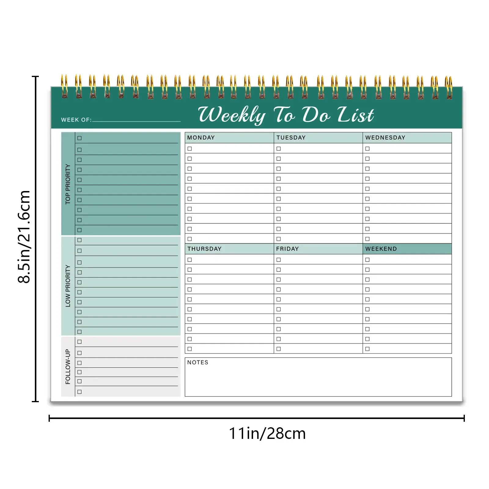 Weekly Planner Pad Spiral Weekly Planner Undated 52-page To-do List Pad, 8.5*11 