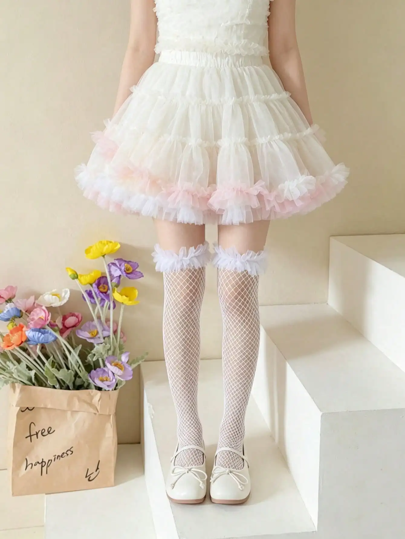 3Pairs Girls Lace Trim Fishnet Socks 3-8Y Breathable Elastic Knee High Socks for Summer Casual Party Holiday Travel Daily Wear
